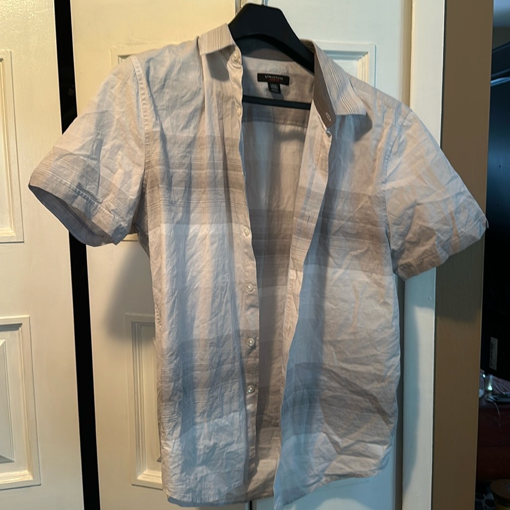 Structure brand slim fit large short sleeve grey button up